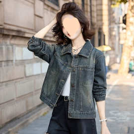 时髦牛仔外套女短款2025新款春秋港风美式复古设计感夹克长袖上衣