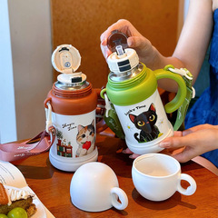 猫咪手柄保温杯便携高颜值带杯盖大容量316不锈钢吸管杯直饮杯子