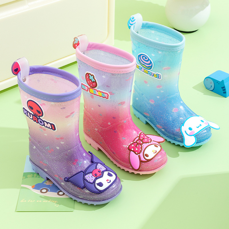 Sanrio children's rain shoes girls non-slip primary school children outdoor water boots girls waterproof shoes princess crystal shoes
