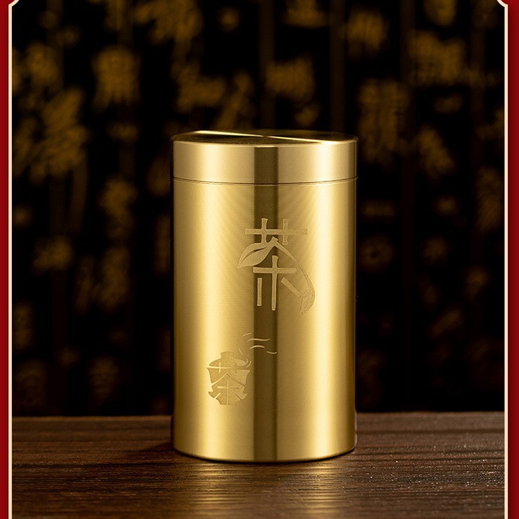 Todo el latón té lata sellado almacenamiento de té lata de té portátil a prueba de humedad viaje lata sellada caja de té
