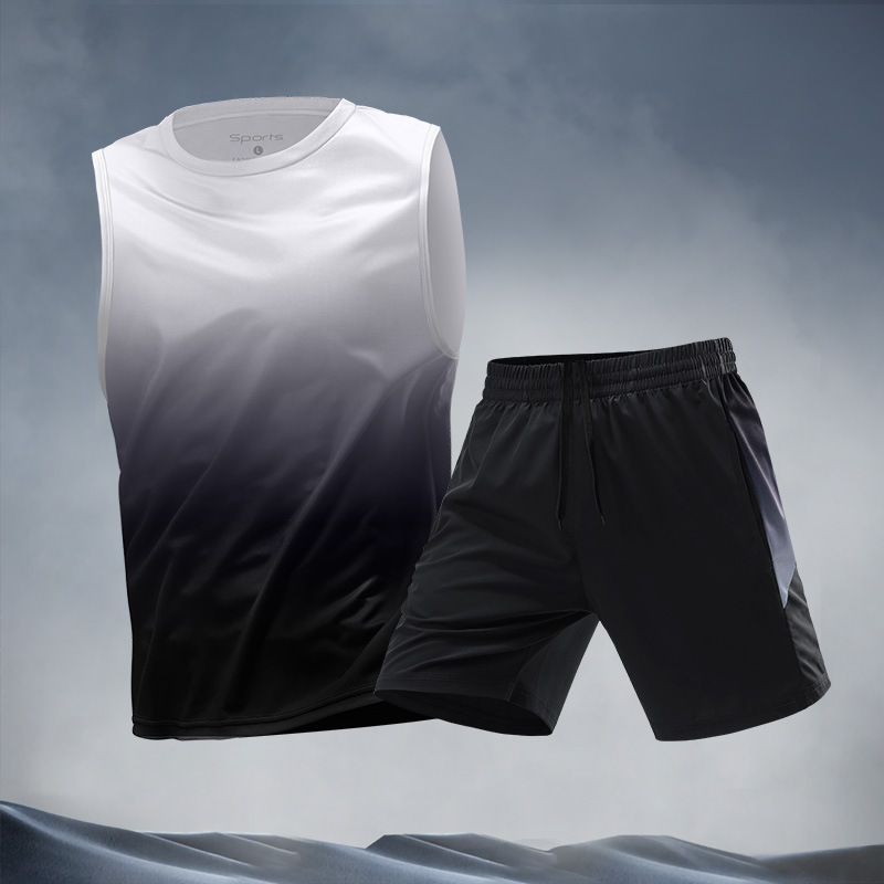 Trajes deportivos para hombres hielo veloz ropa seca camiseta de fitness correr mangas cortas pantalones cortos trajes de entrenamiento fábrica transfronteriza al por mayor