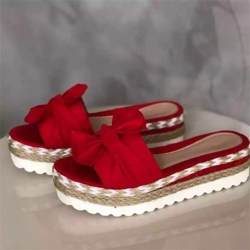 Pantofole con fiocco a fondo spesso per il commercio estero europeo, americano e africano, muffin con zeppa a una linea da donna, sandali con plateau taglie forti, scarpe da donna_voghion.com