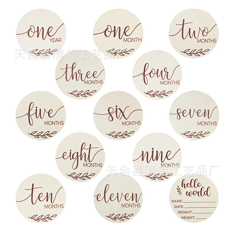 Tarjeta conmemorativa impresa para bebés Registro de nacimiento del bebé Crecimiento de hitos de madera Accesorios para fotos