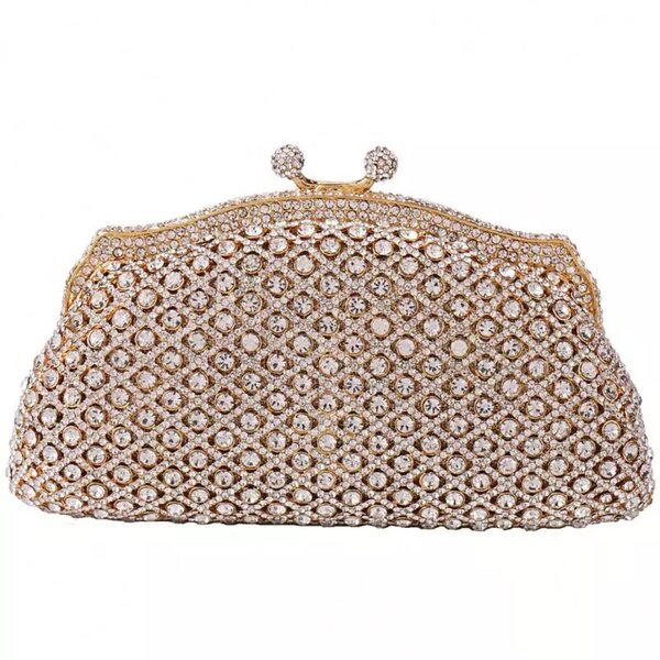 Túi clutch dạ tiệc đính kim cương pha lê tay cầm — Màu vàng