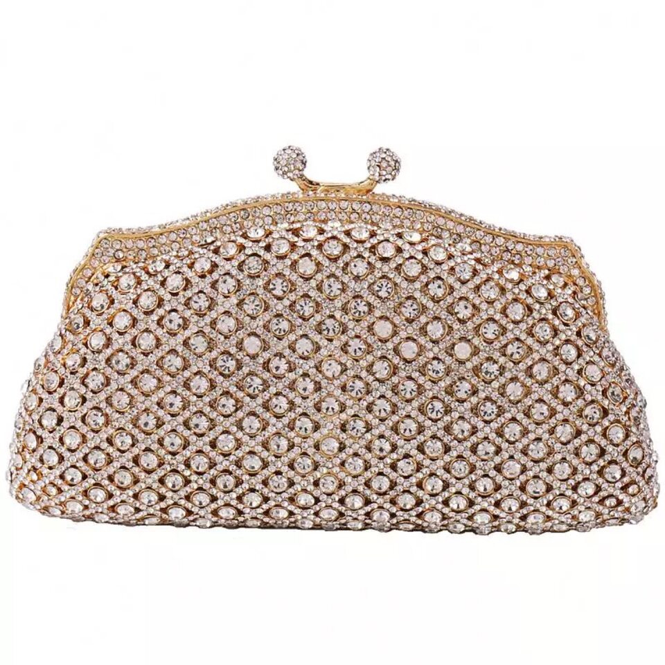 Túi clutch dạ tiệc đính kim cương pha lê tay cầm — Màu vàng