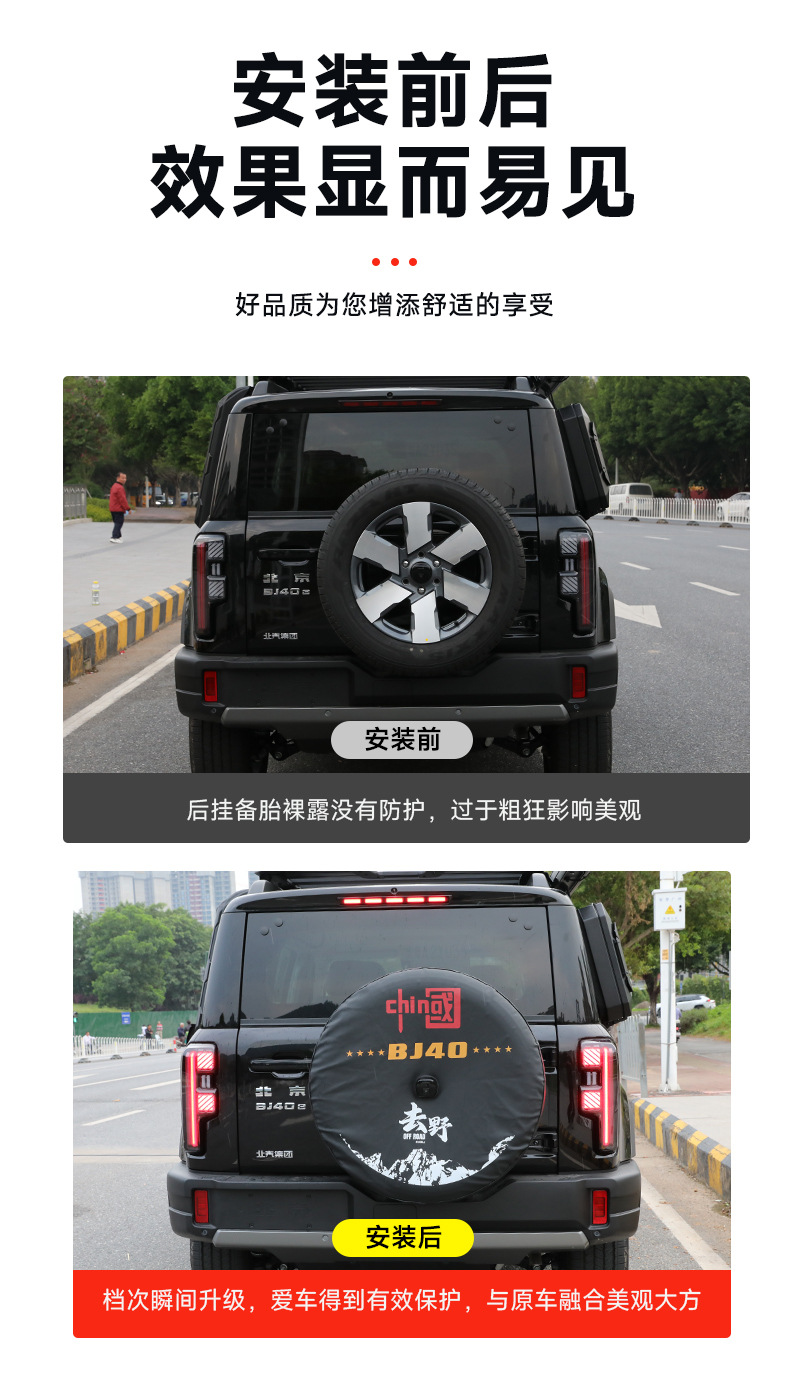 Brand New Bj40E Extended Range Leather Spare Tire Cover Rear Tailgate Spare Tire Cover Spare Tire Waterproof Dustproof Cover Accessories