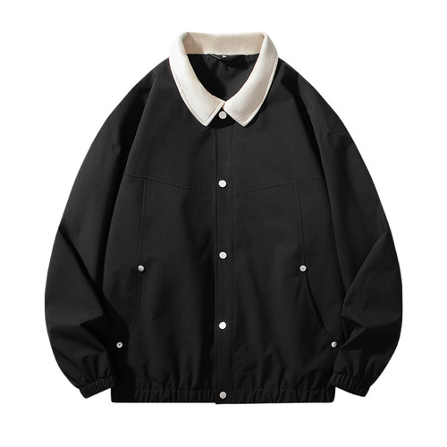Jacket for boys with stand-up collar, trendy casual retro-style loose and versatile top garment for spring and autumn.
