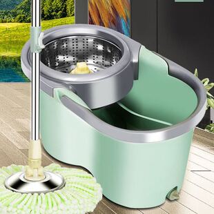 Thickened Wheeled Double Drive Mop Bucket Rotating Stainless Steel Drying Mop Household Mop Hand-free Wet and Dry