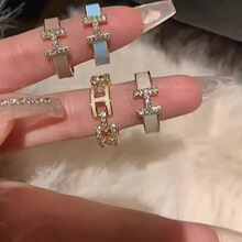 字母H戒指女高级感珐琅滴油锆石开口ins小众法式网红指环食指戒女