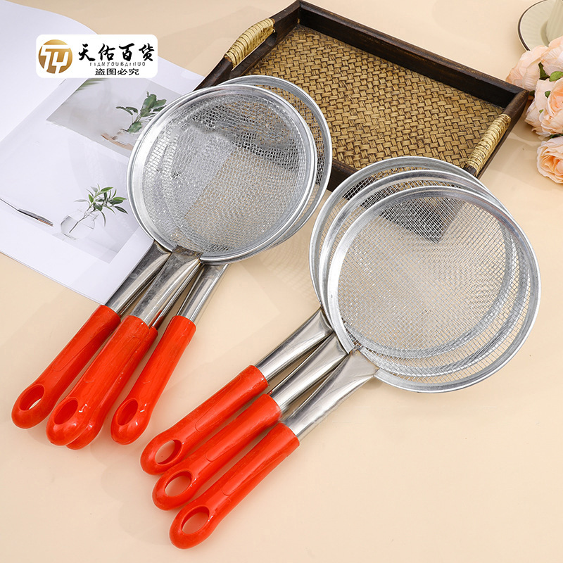16 # Red-handled Iron Mesh Strainer, Large Size, Household Plastic...