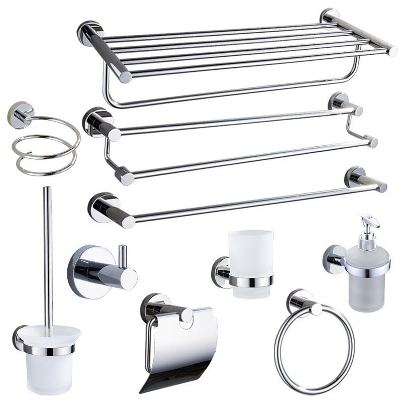 Stainless Steel Towel Rack Bathroom Six-Piece Set Towel Bar Storage Rack Bathroom Accessories Set Bath Towel Rack Cross-Border Clothes Hook