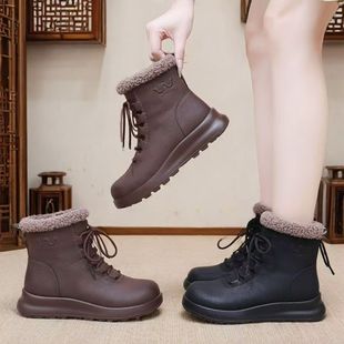 Genuine Leather Snow Boots Thick-soled Warm Cotton Boots 2024 Winter Top-layer Cowhide Martin Boots Thickened High-top Cotton Boots Horse