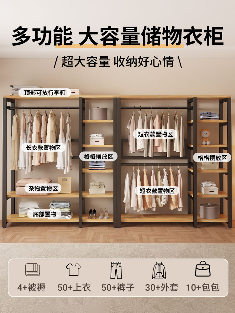 ✅ Floor-Standing Coat Rack for Bedroom, Dust-Proof Wardrobe, Simple Clothes Rack, Metal Wardrobe Rack, Storage Rack