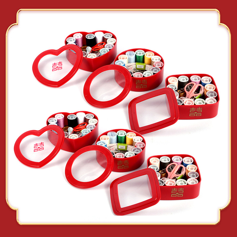 新娘陪嫁針線工具套裝婚慶針線包實用中國風結婚嫁妝紅色針線盒