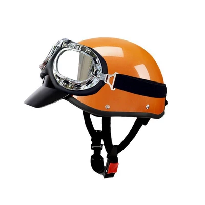 Electric Bicycle Motorcycle Internet Red | Motosiklet kaskı (dəbilqə) - 3c-orange-brim-transparent-goggles-free-size-55-62-head-circumference