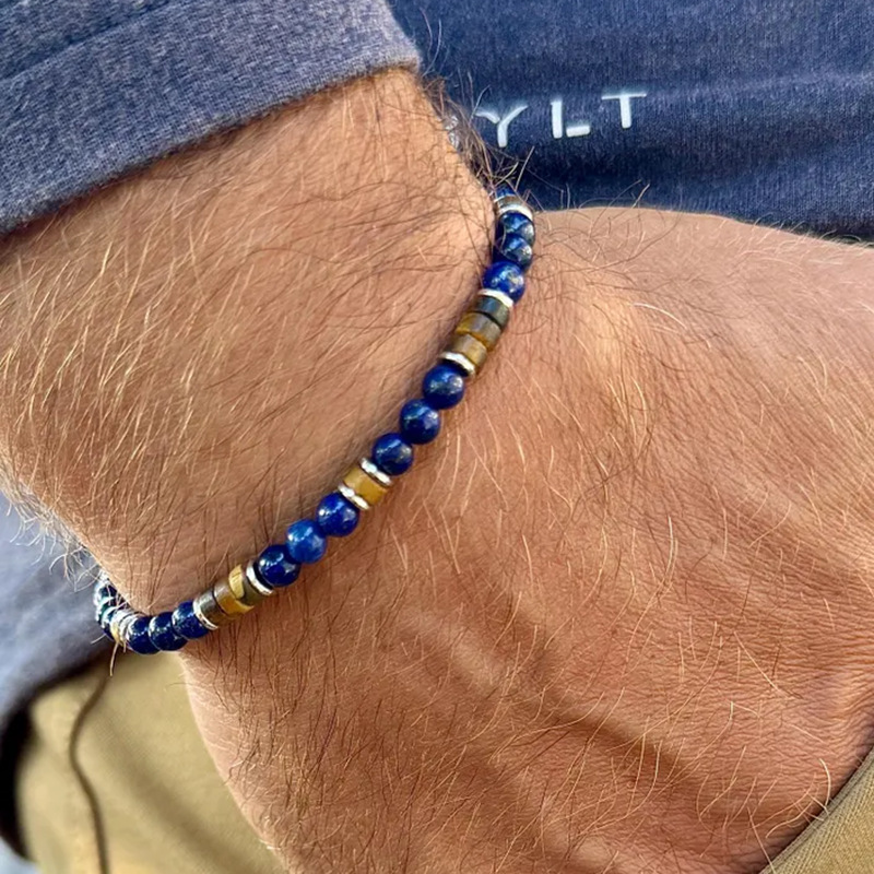 Lapis Lazuli Picture Stone Vintage Beaded Men's Bracelet Versatile Niche Flat Beads Natural Stone Versatile European and American Hand Jewelry Lapis Lazuli Picture Stone Vintage Beaded Men's Bracelet Versatile Niche Flat Beads Natural Stone Versatile European and American Hand Jewelry