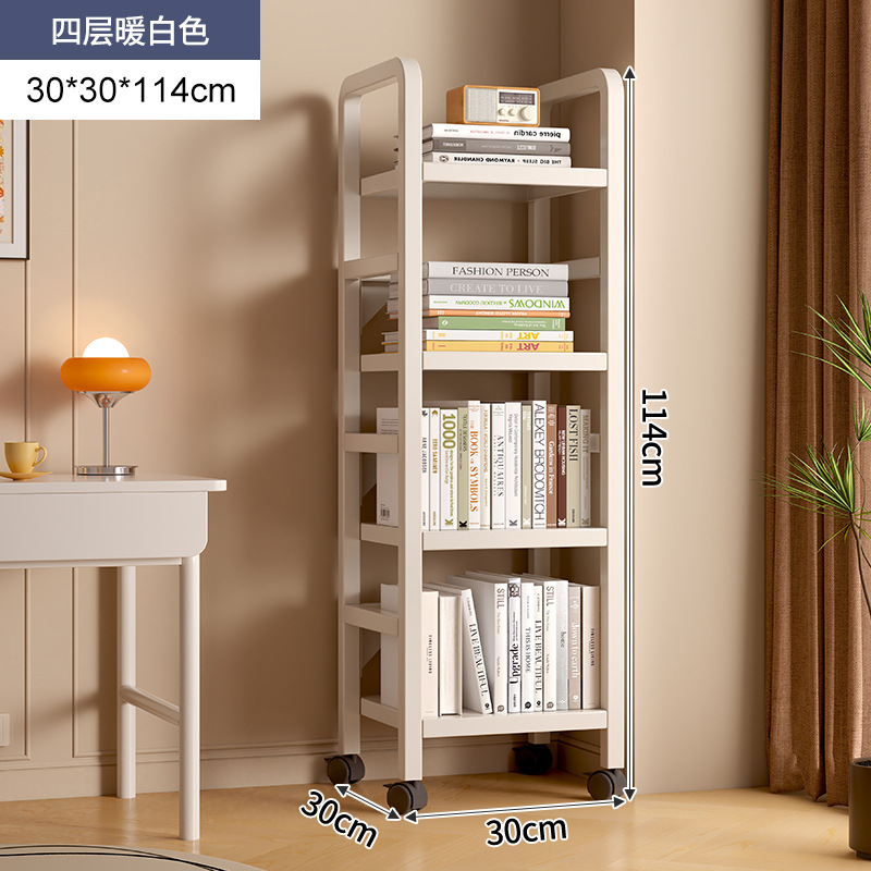 Estante de libros de hierro forjado estante de almacenamiento de piso multicapa polea móvil pequeño estante de libros junto al escritorio simple pared estrecha gabinete de almacenamiento