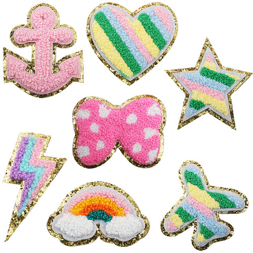 Self-adhesive 5.5cm English letter embroidery fabric bow computer embroidery label pirate hook patch star