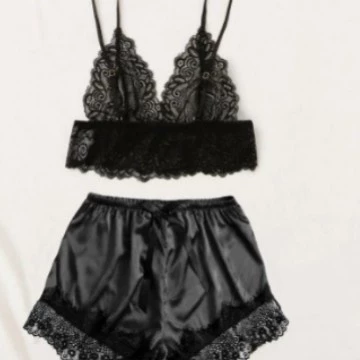 Эротическое нижнее белье европейское и американское взрывное глубокое V кружевное кружевное сшивание шорты для женщин сексуальная домашняя одежда набор