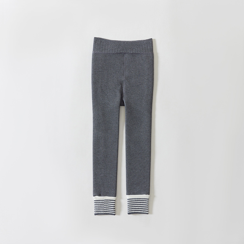 Chicas de invierno forrado de lana gruesa polainas bebé ajustable entrepierna rayas tobillo-longitud Cachemira engrosada recortada pantalones caliente