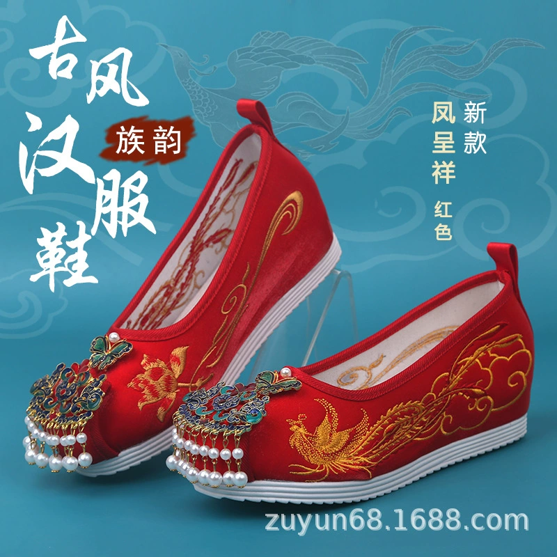 Xiuhe свадебные туфли женские китайские свадебные туфли для новобрачных, увеличивающие рост туфли с жемчугом и кисточками, зимние красные туфли ханьфу на флисовой подкладке
