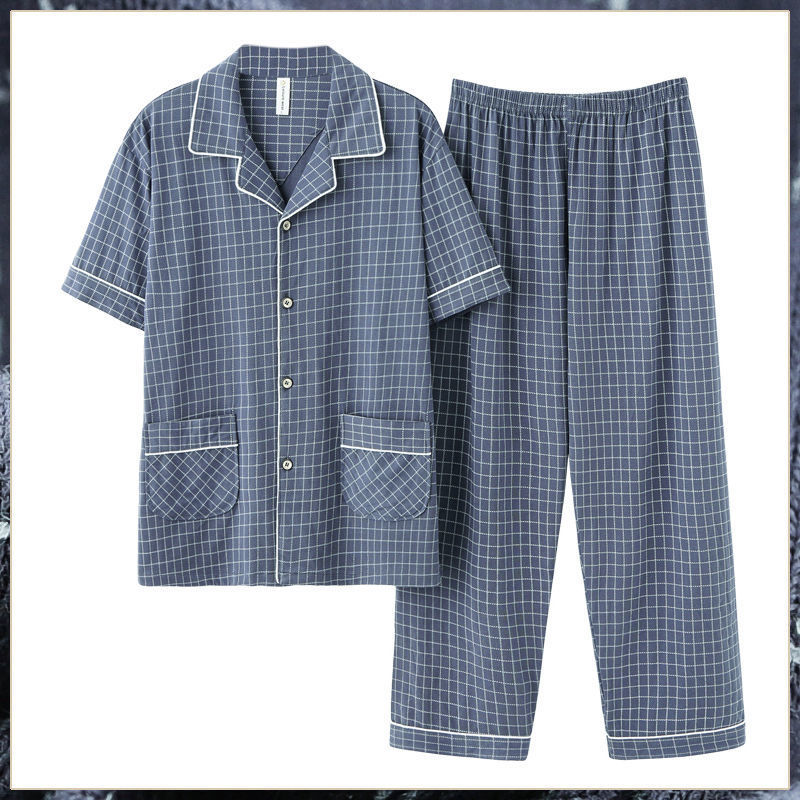 Pijamas de verano de algodón de los hombres pantalones de manga corta de algodón de los hombres de algodón delgado de verano más tamaño de media manga de los hombres homewear