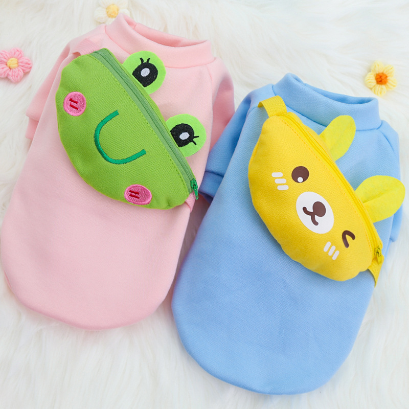 Perro gato crossbody cremallera ropa linda suministros para mascotas Otoño e Invierno amarillo oso Rana caliente Bixiong ropa de cubo francés