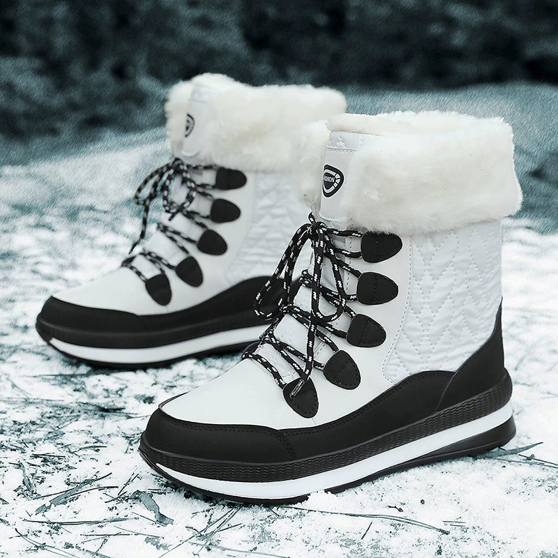 2024 зимние новые снегоступы женские наружные путешествия водонепроницаемые нескользящие утолщенные теплые высокие хлопчатобумажные ботинки женские средние ботинки