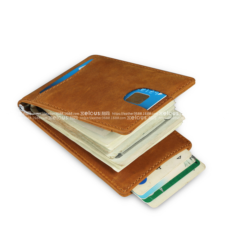 定制男士真皮錢包頭層牛皮rfid錢包短款美金夾卡包
