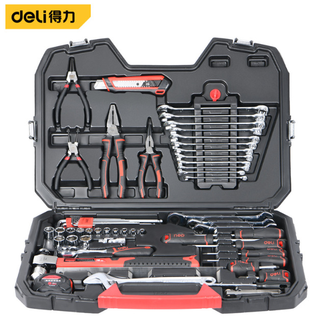 得力58件机械设备维修组套棘轮扳手汽车维修组合套装机修工具箱
