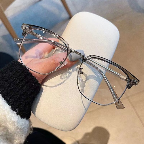 Retro half-rim anti-blue light brow frame, cool and stylish, suitable for round faces and slimming effect, can be paired with prescription or non-prescription glasses