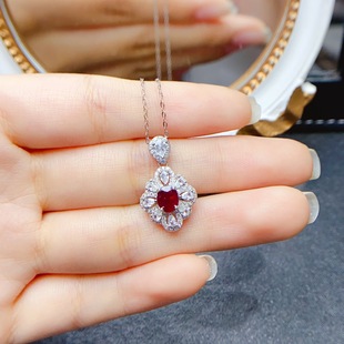 New natural ruby pendant S925 silver inlaid main stone 5*6mm Joker net red explosions women's jewelry wholesale