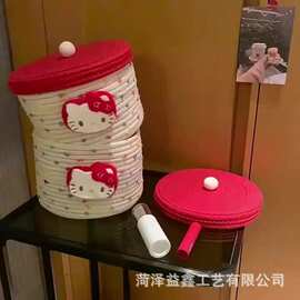 跨境哈喽kt收纳筐家居带盖桌面杂物收纳盒棉绳编织储物篮编织筐