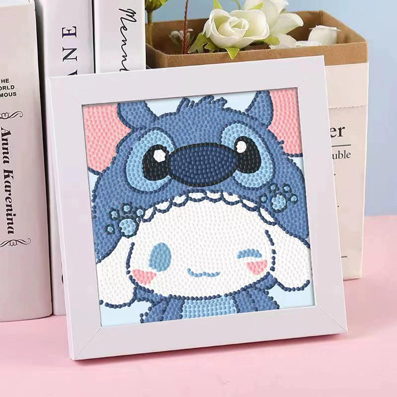Кристальная вышивка DIY (Kuromi & KT Cat) 17×17 см фоторамка, набор наклеек в стиле мультфильма с полным заполнением