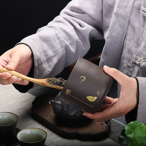 Ceramic purple sand jar tea jar Pu'er tea sealed jar tea jar black tea Pu'er storage jar storage jar gift box