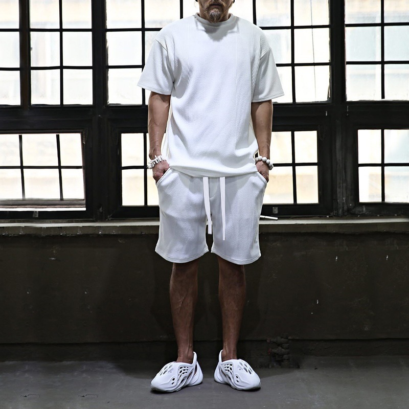 Men's Summer Vertical Stripe Lounge Set, Breathable Short Sleeve Shirt And Shorts Outfit For Vacation & Casual Wear_viptrois.com