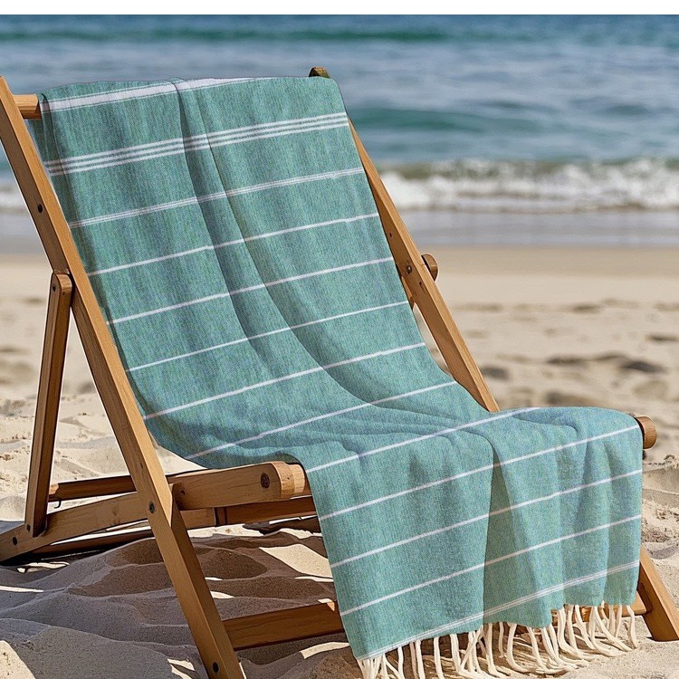 Turco con nappe, scialle a righe, logo personalizzabile, asciugatura rapida, telo mare spesso_voghion.com