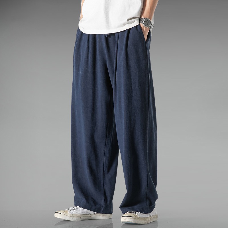 Pantalones de lino ligeros y transpirables de estilo chino, pantalones de hombre, pantalones holgados de gran tamaño de verano, pantalones anchos rectos, pantalones casuales de algodón y lino