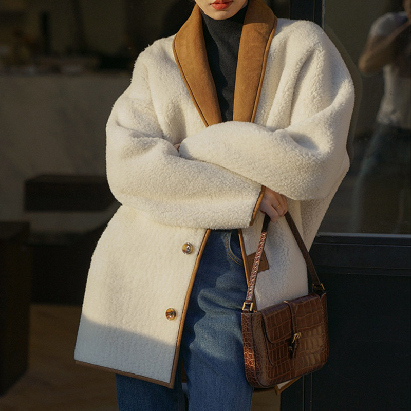 Fur one-piece lamb fur coat 2023 Winter new women's clothing wool both sides wear cocoon fur