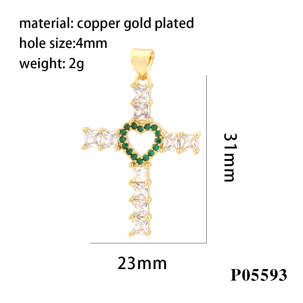 One Piece Dropshipping Creative Micro Inlaid Color Zirconium Cross Hollowed Heart Shape Pendant Diy Color Retention Plated 18K Karat Gold Jewelry Accessories display picture 5