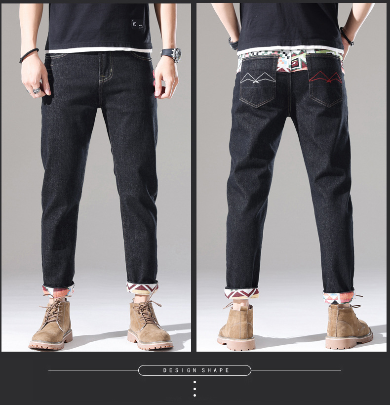 brand embroidered denim jeans for men in summer, thin Korean version, trendy casual, slim fit, small foot_voghion.com