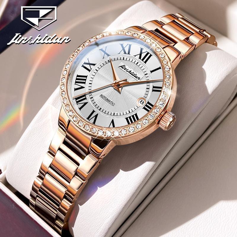 Famous Brand Fashion Simple Watch Diamond Roman Fully-Automatic Mechanical Watch Waterproof Ladies Watch Women's