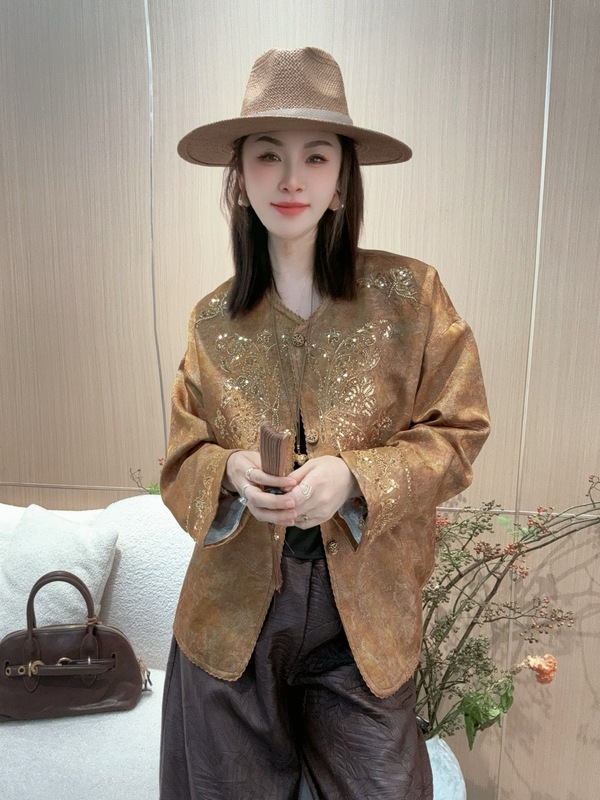 高端气质名媛风重工钉珠外套2025秋季新款国风复古气质宽松上衣女|undefined