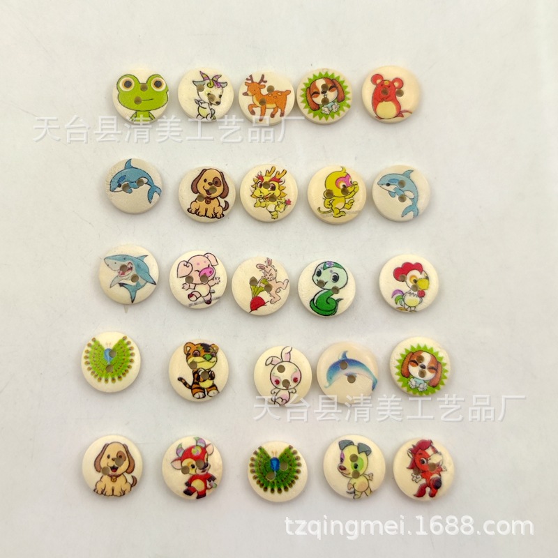 15mm pintado impreso botón madera decorativo impreso Bowl hebilla/Pan hebilla 100 un paquete
