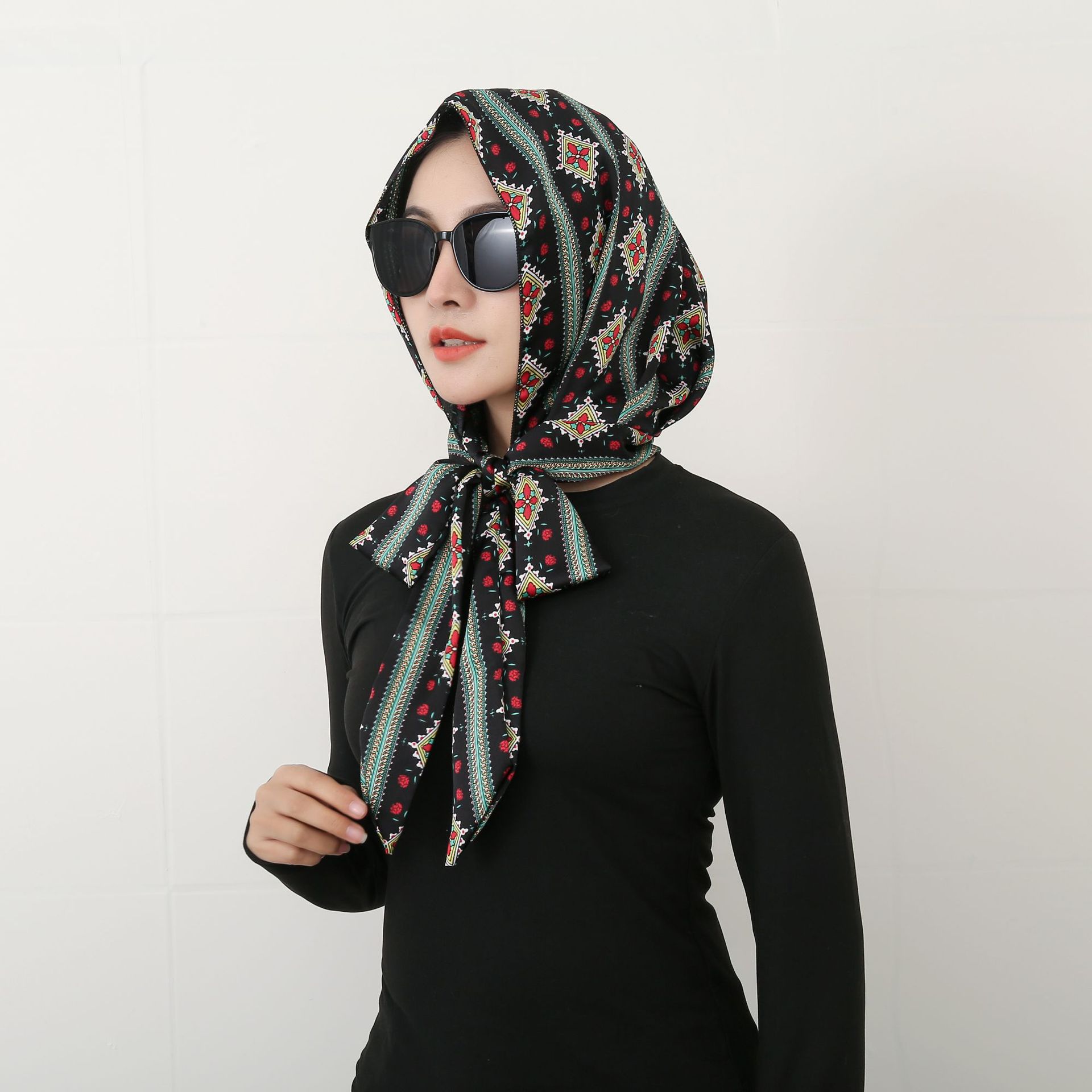 90g Weight Silk Scarf Classification Daily Occasion Satin Material Flower Pattern Summer, Spring Season Women's Gender Printing Design Elegant, Retro Style Women's Elegant Retro Flower Satin Printing Silk Scarf 16