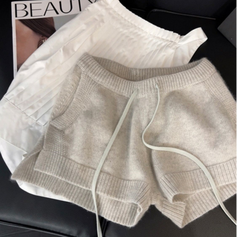 American-style sexy women's slim-fit knitted shorts, 2025 summer new low-waist drawstring tie casual hot pants