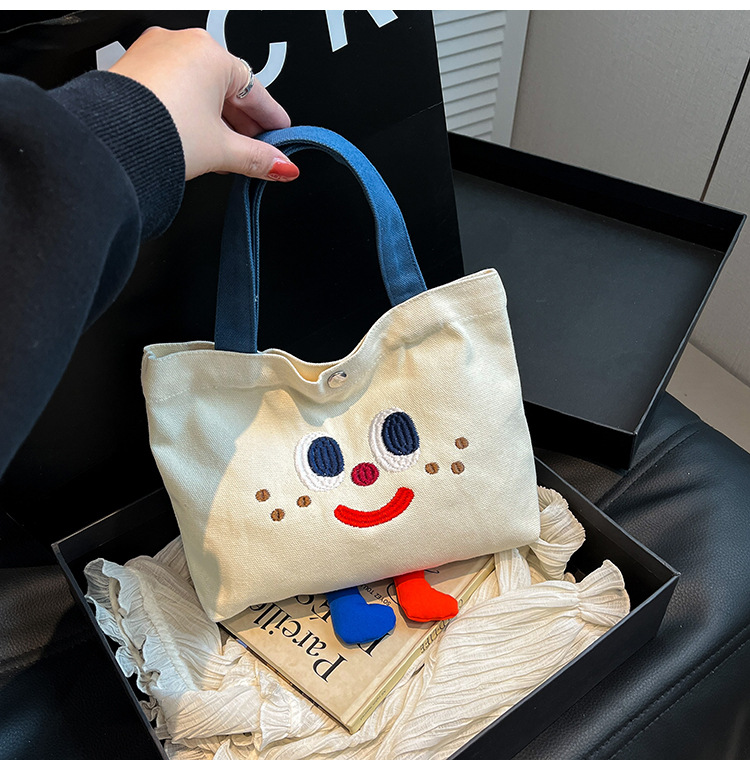 ins mini canvas bag, cute peach tote bag, Korean girl snack bento small bag canvas bag wholesale undefined