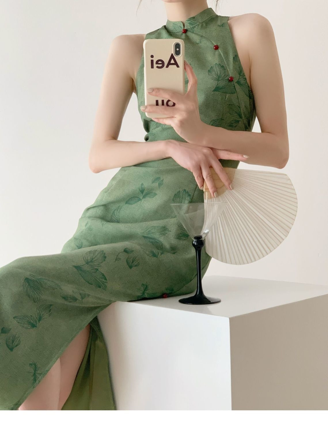 Retro Bright Green Improved Version Of The Chinese-style National-style Cheongsam , 2024 Summer New Waist-cinching_ecoleips.com