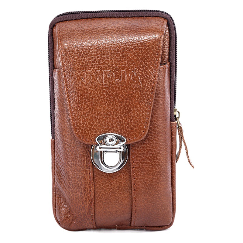 Men's Leather Change Mobile Phone Waist Bag Multi-functional Portable Vertical Leather Bag Anti-theft Large Capacity Coin Purse Wholesale