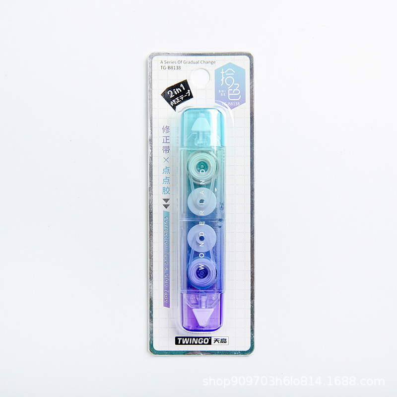 Cinta de corrección al por mayor de la fábrica de Tiangao Pegamento de punto cinta de corrección de dos en uno cinta de corrección portátil para estudiantes de color degradado